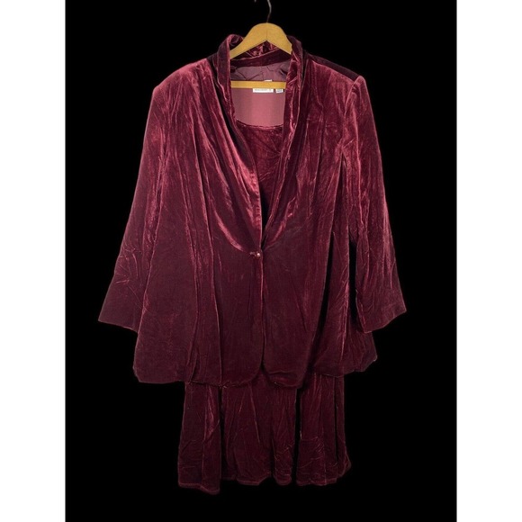 Susan Graver Deep Burgundy Dress & Jacket 2X Velvet Velour Holiday Party Outfit - Picture 1 of 6
